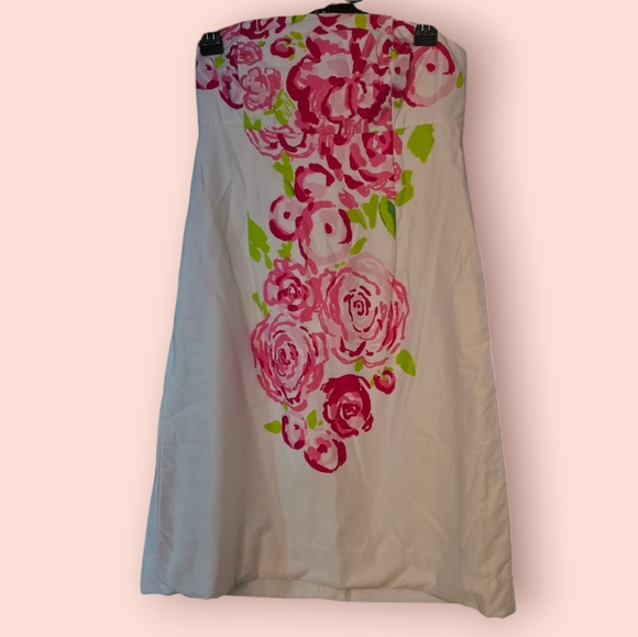 Lilly Pulitzer Bowen Rose Print Strapless Dress Floral A-line Strapless White 4 - Picture 1 of 3